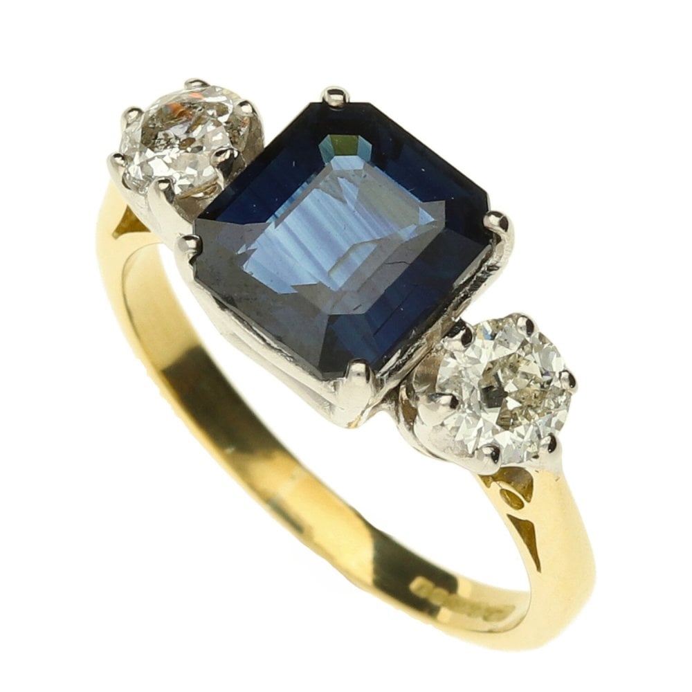 18ct Yellow Gold Sapphire Diamond Ring- Size L 1/2
