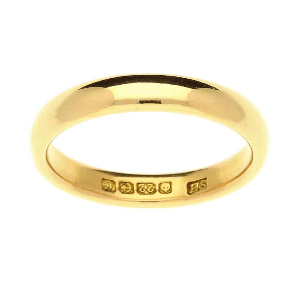 22ct Yellow Gold D-Shape Wedding Ring - Size L