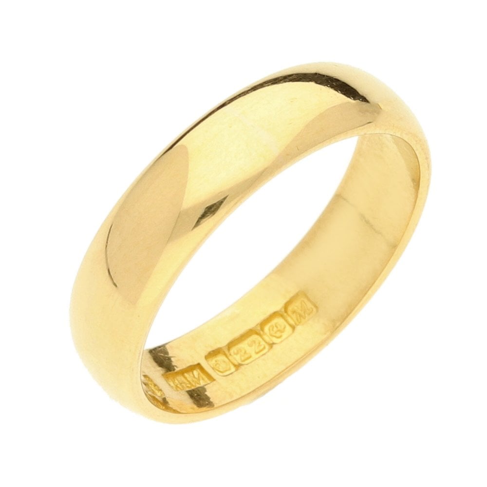 22ct Yellow Gold D-Shape Wedding Ring - Size I