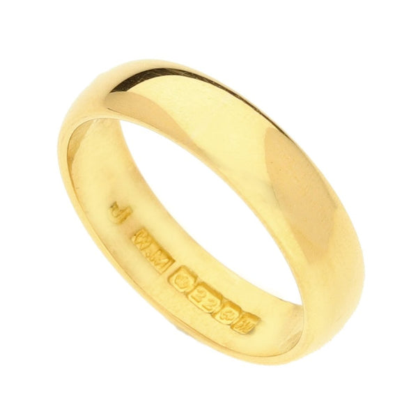 22ct Yellow Gold D-Shape Wedding Ring - Size I