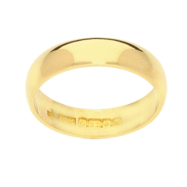 22ct Yellow Gold D-Shape Wedding Ring - Size I