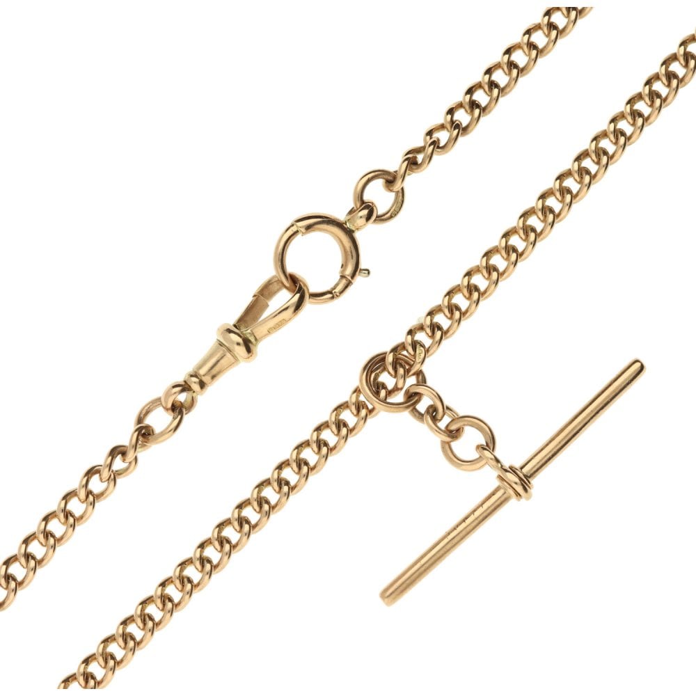 9ct Rose Gold T-Bar Pendant & Albert Chain - 15.5 Inches