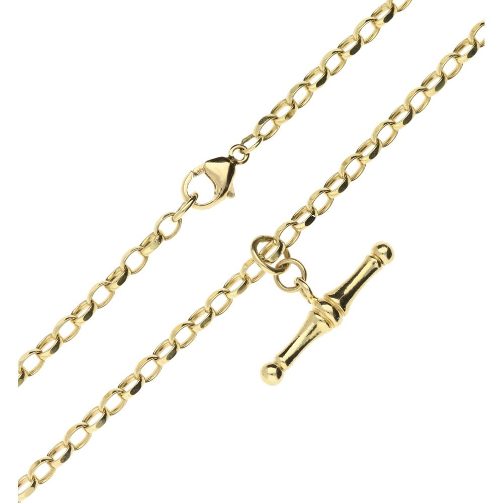 9ct Yellow Gold Belcher Chain & T-bar Pendant - 18 Inch