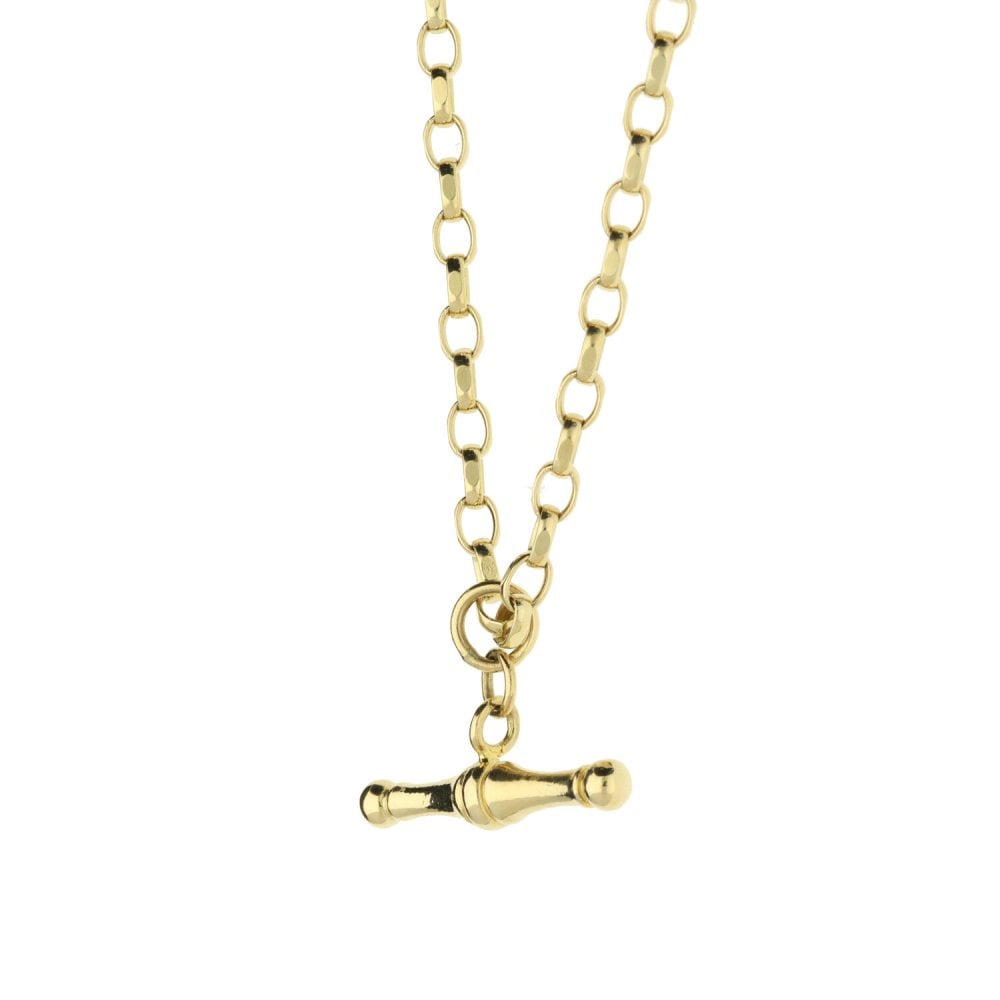 9ct Yellow Gold Belcher Chain & T-bar Pendant - 18 Inch