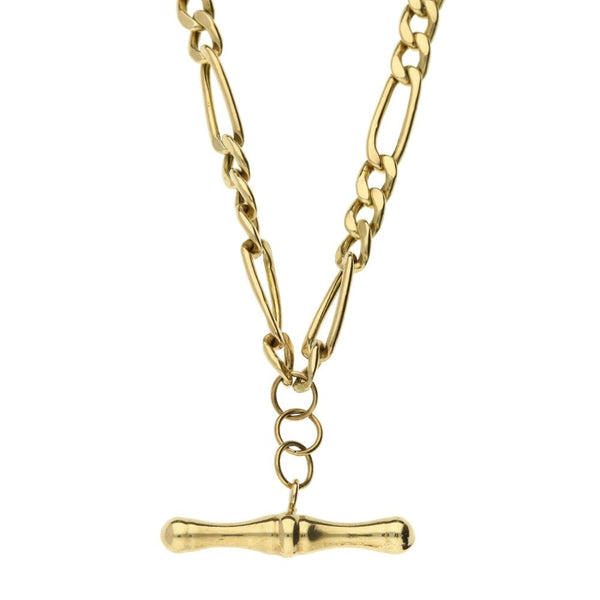 19 Inch 9ct Gold Hollow Figaro Chain & T-Bar - 7.3g
