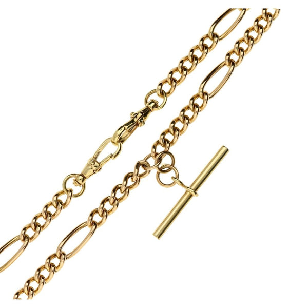 9ct Yellow Gold T-Bar Pendant & Figaro Chain - 18 Inches