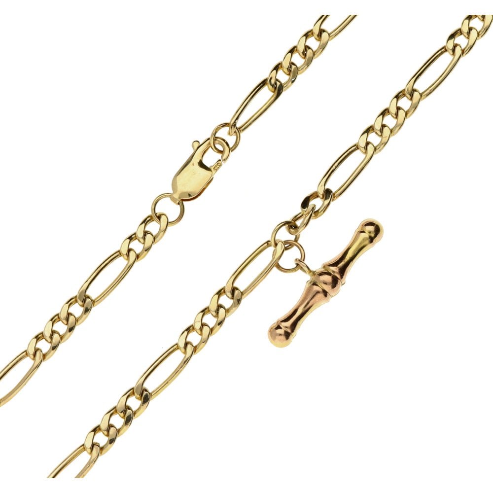 18 Inch 9ct Gold Hollow Figaro Chain & T-Bar - 7.9g