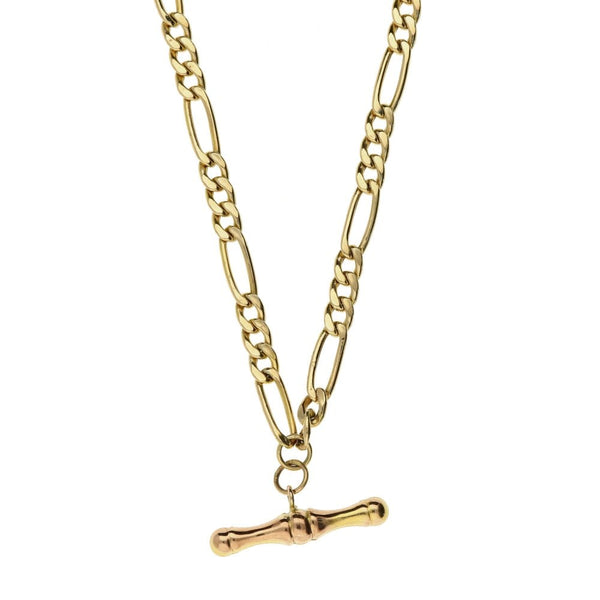 18 Inch 9ct Gold Hollow Figaro Chain & T-Bar - 7.9g