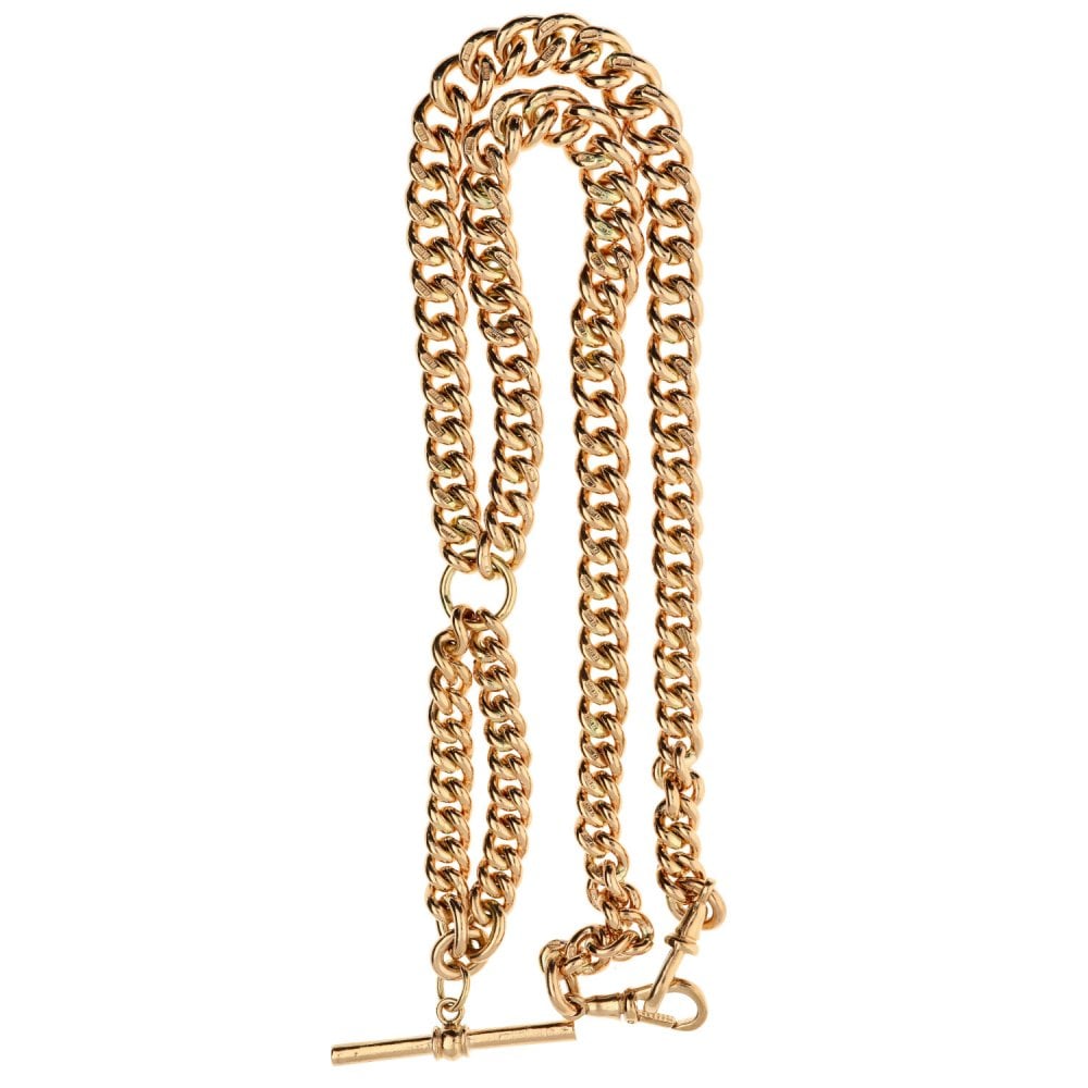 9ct Rose Gold Gents Albert Chain - 19 Inch - 90.9g