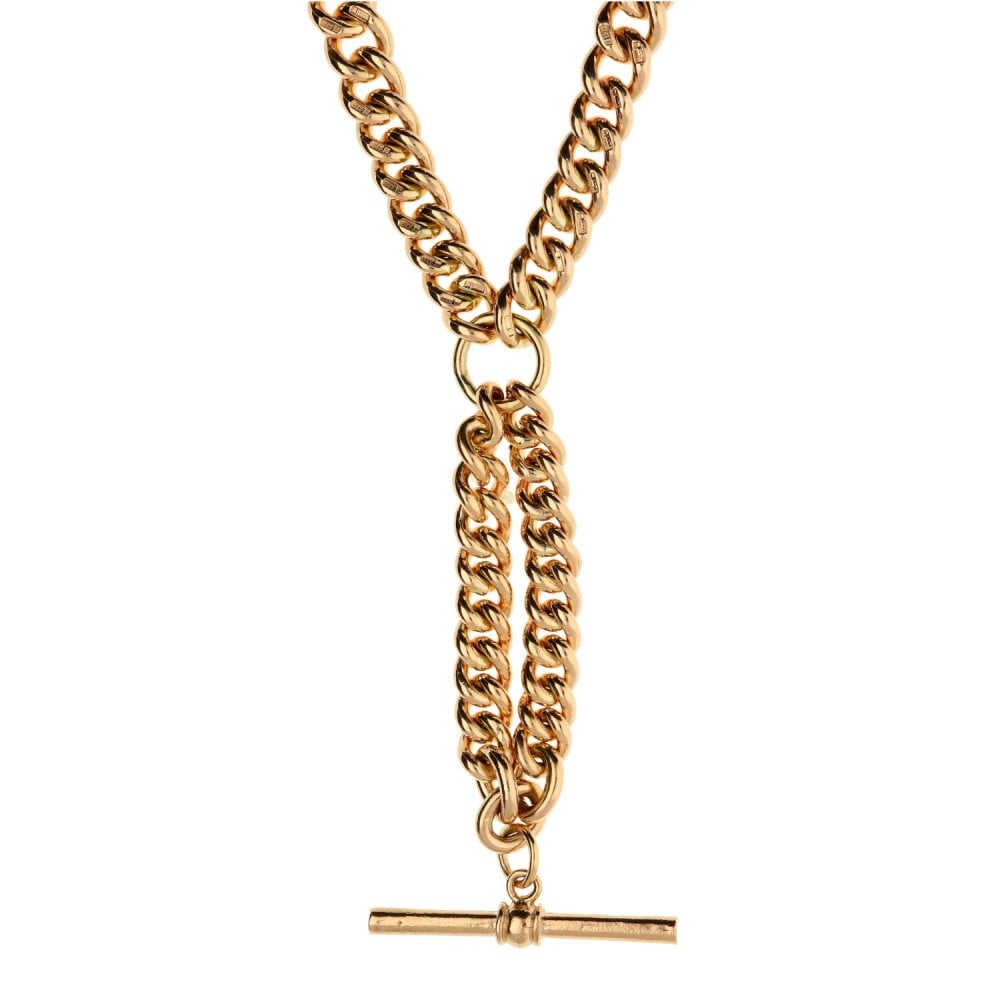 9ct Rose Gold Gents Albert Chain - 19 Inch - 90.9g