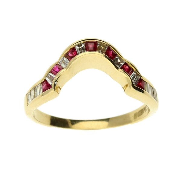 18ct Gold Ruby & Diamond Half-Eterntiy Ring - Size M