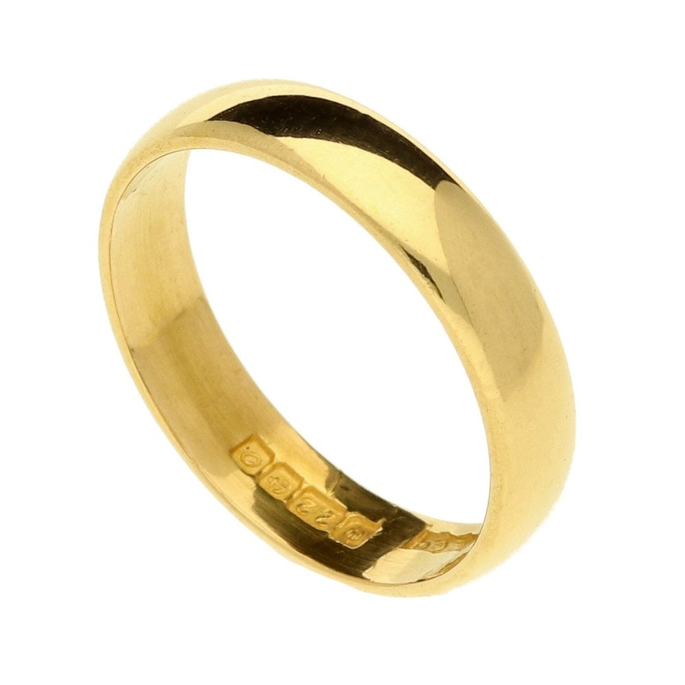 22ct Yellow Gold D-Shape Ladies Wedding Ring- Size L