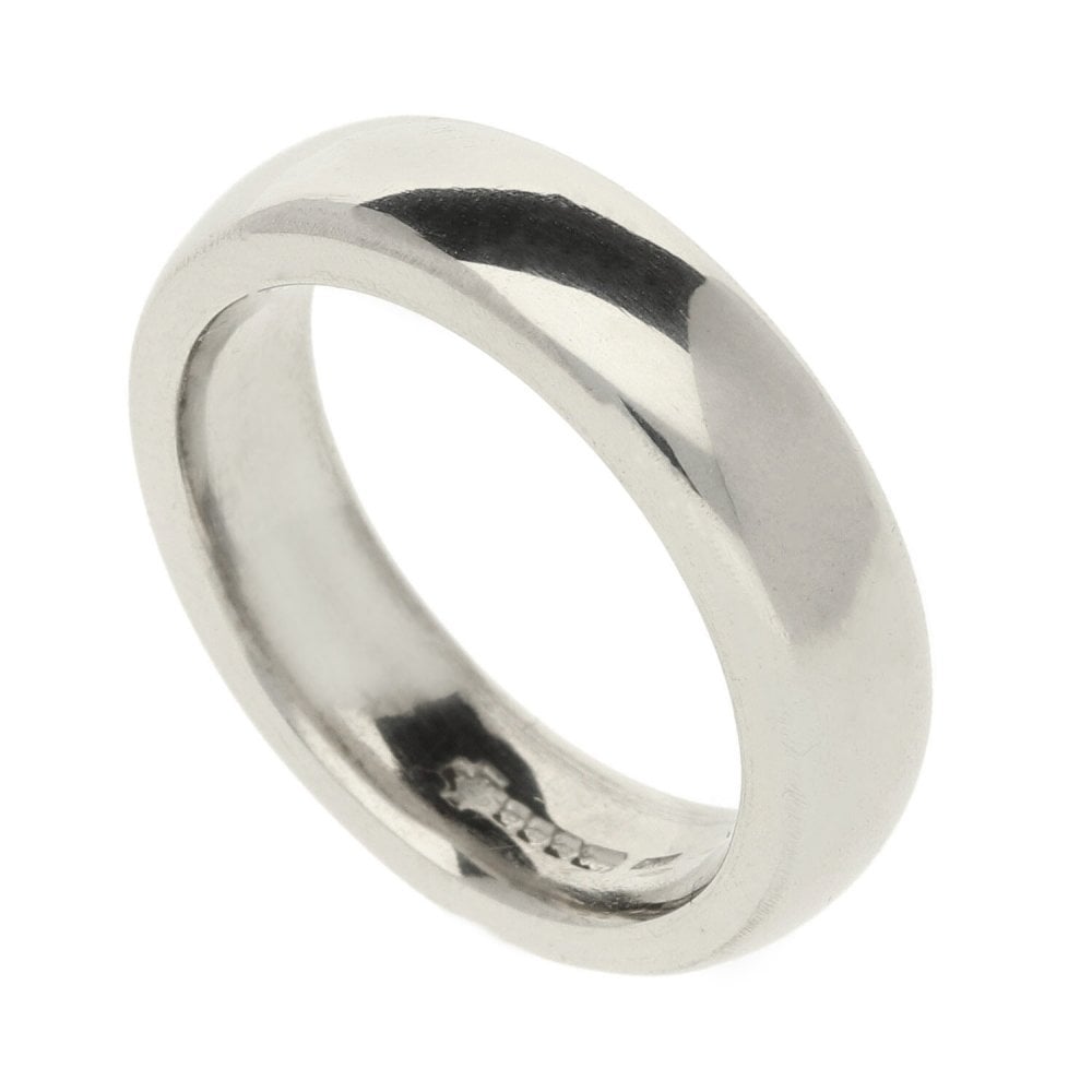 18ct White Gold D-Shape Wedding Ring - Size P