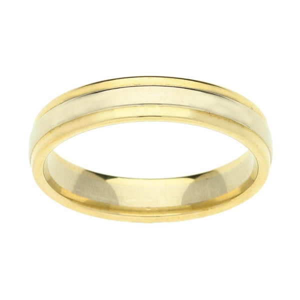 9ct White & Yellow Gold Patterned Wedding Ring - Size M