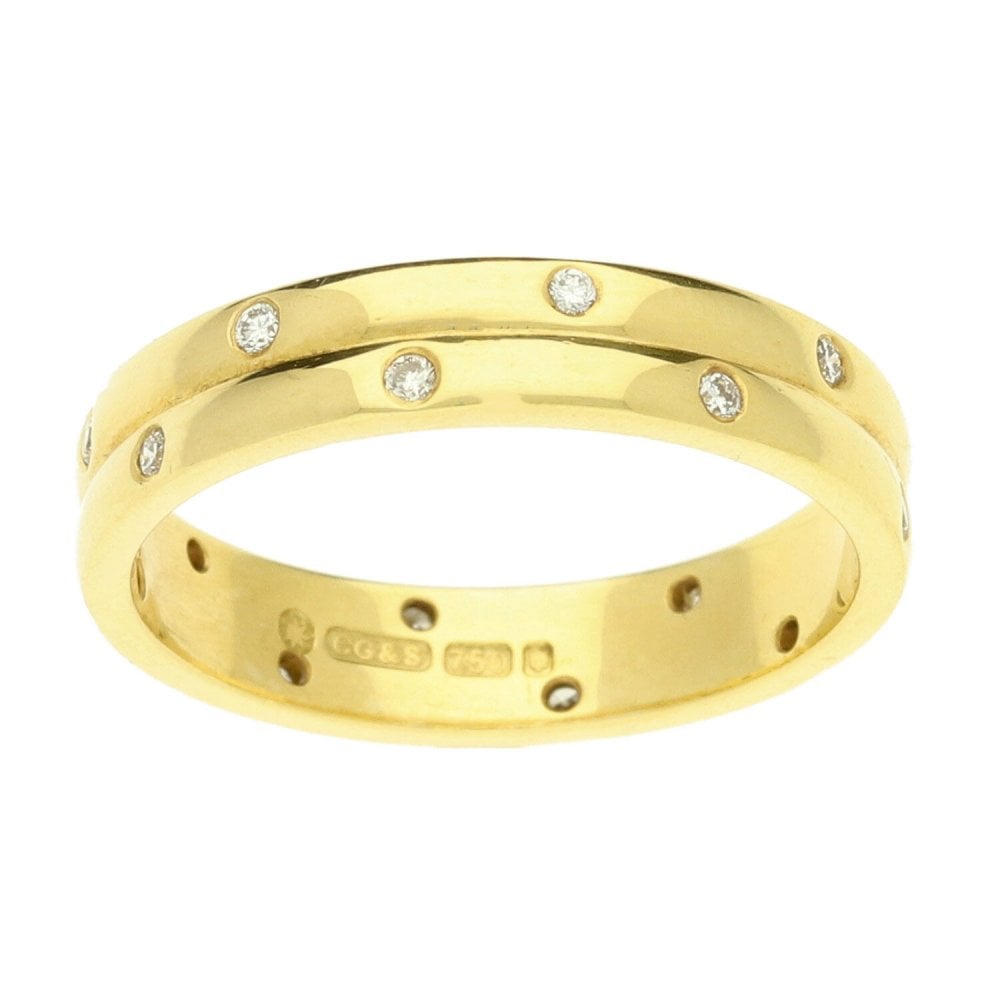 18ct Yellow Gold Scatter Diamond Wedding Ring - Size N