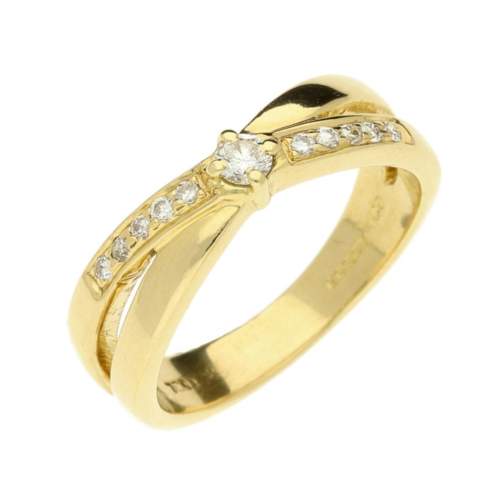 18ct Yellow Gold Crossover Diamond Ring - Size N½
