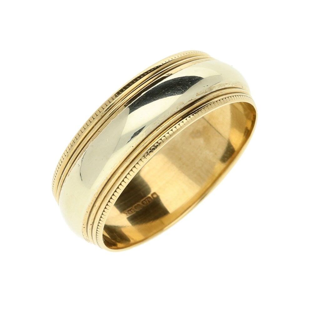 9ct White & Yellow Gold Patterned Wedding Ring - Size O
