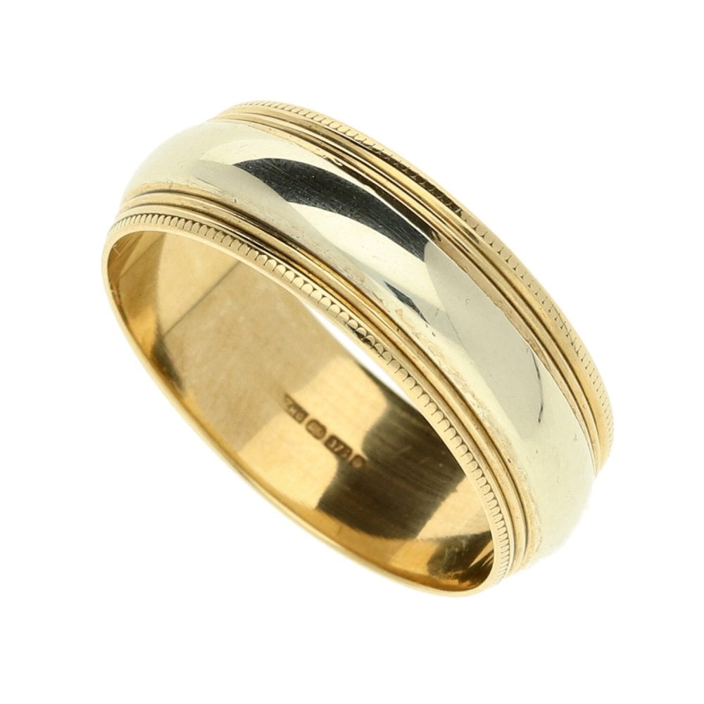 9ct White & Yellow Gold Patterned Wedding Ring - Size O
