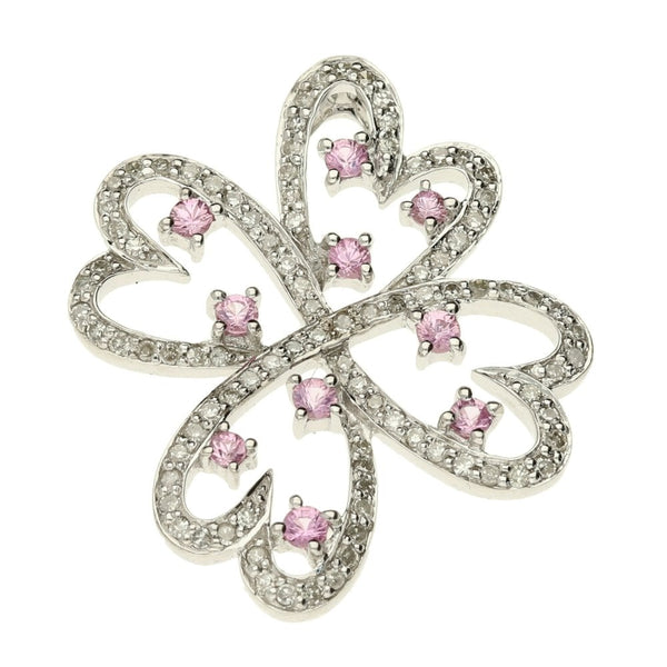 18ct white gold diamond and pink stone flower pendant
