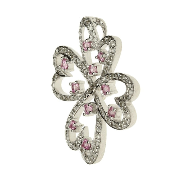 18ct white gold diamond and pink stone flower pendant