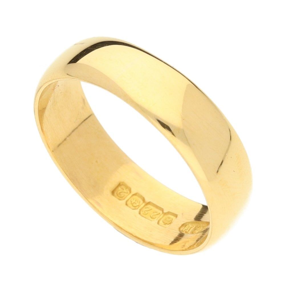 22ct Yellow Gold D-Shape Wedding Ring - Size L½