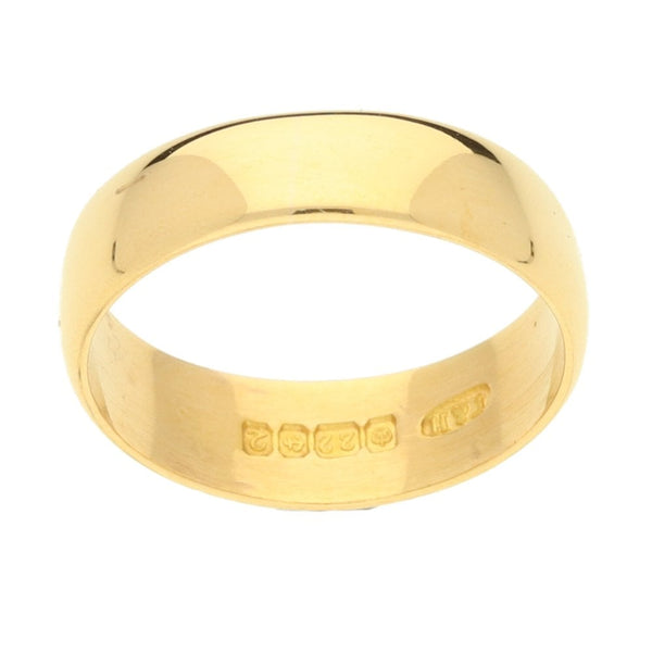 22ct Yellow Gold D-Shape Wedding Ring - Size L½