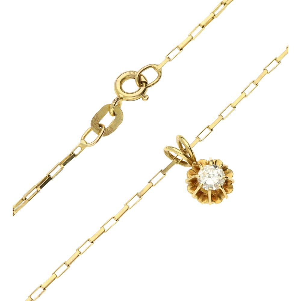 9ct Yellow Gold Chain And Diamond Pendant-16"