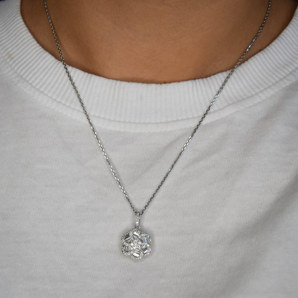 18ct White Gold Belcher Chain & Diamond Twist Flower Pendant