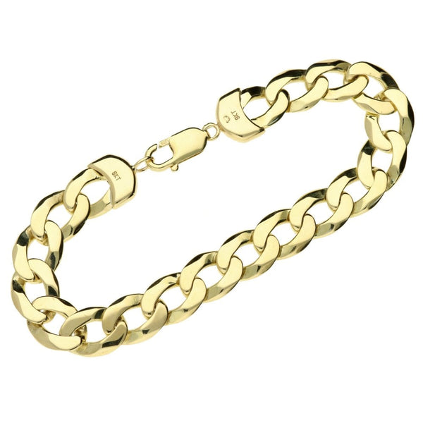 9ct Yellow Gold Flat Curb Chain Bracelet Gents-7"