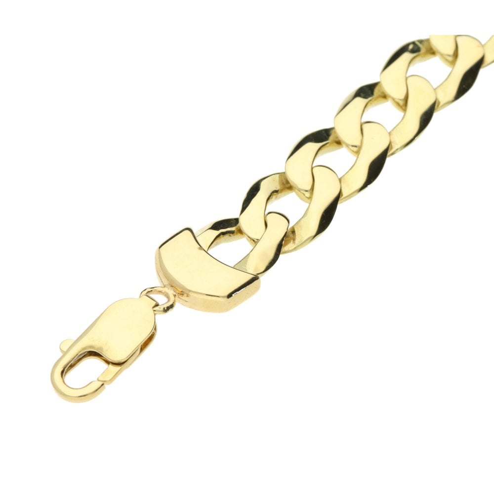 9ct Yellow Gold Flat Curb Chain Bracelet Gents-7"