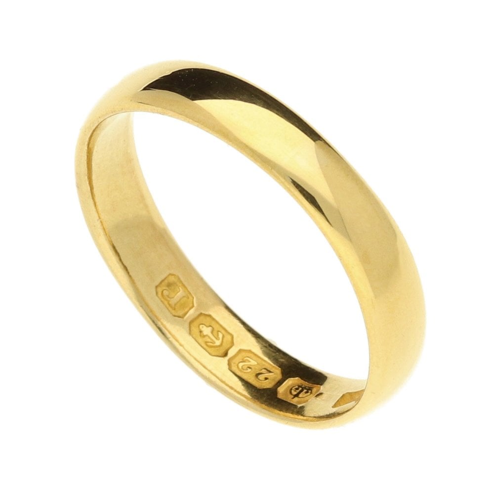 22ct Yellow Gold D-Shape Wedding Ring-Size N