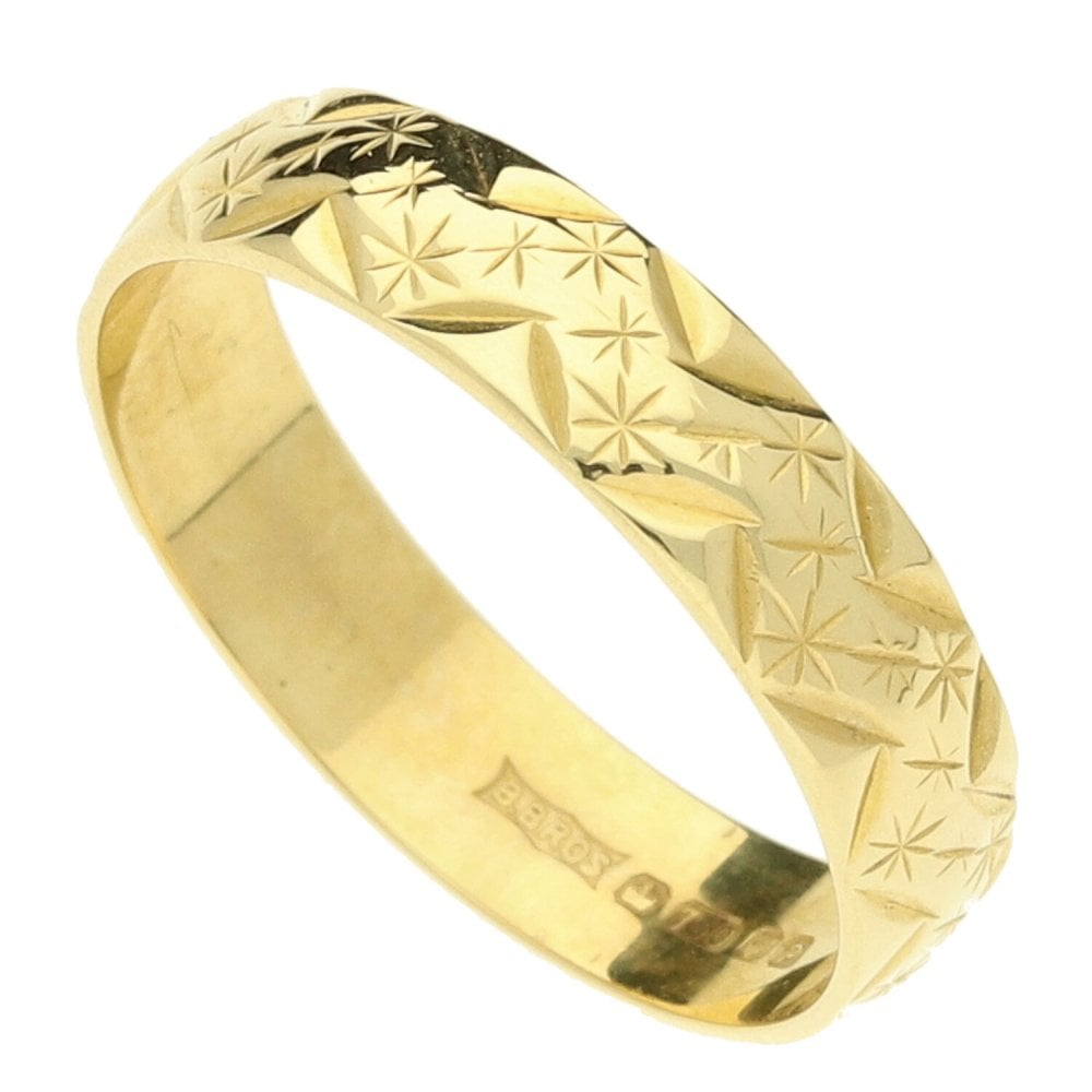 18ct Yellow Gold Patterned Wedding Ring-Size L