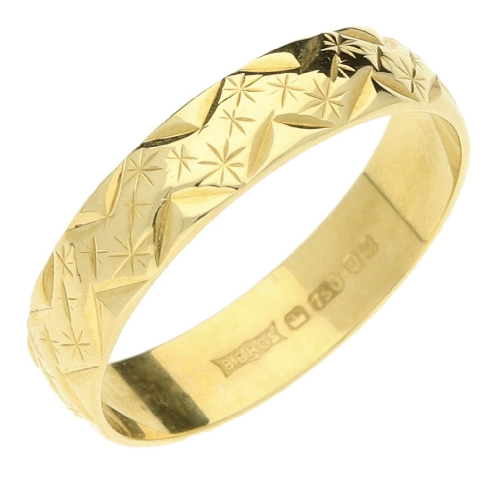 18ct Yellow Gold Patterned Wedding Ring-Size L