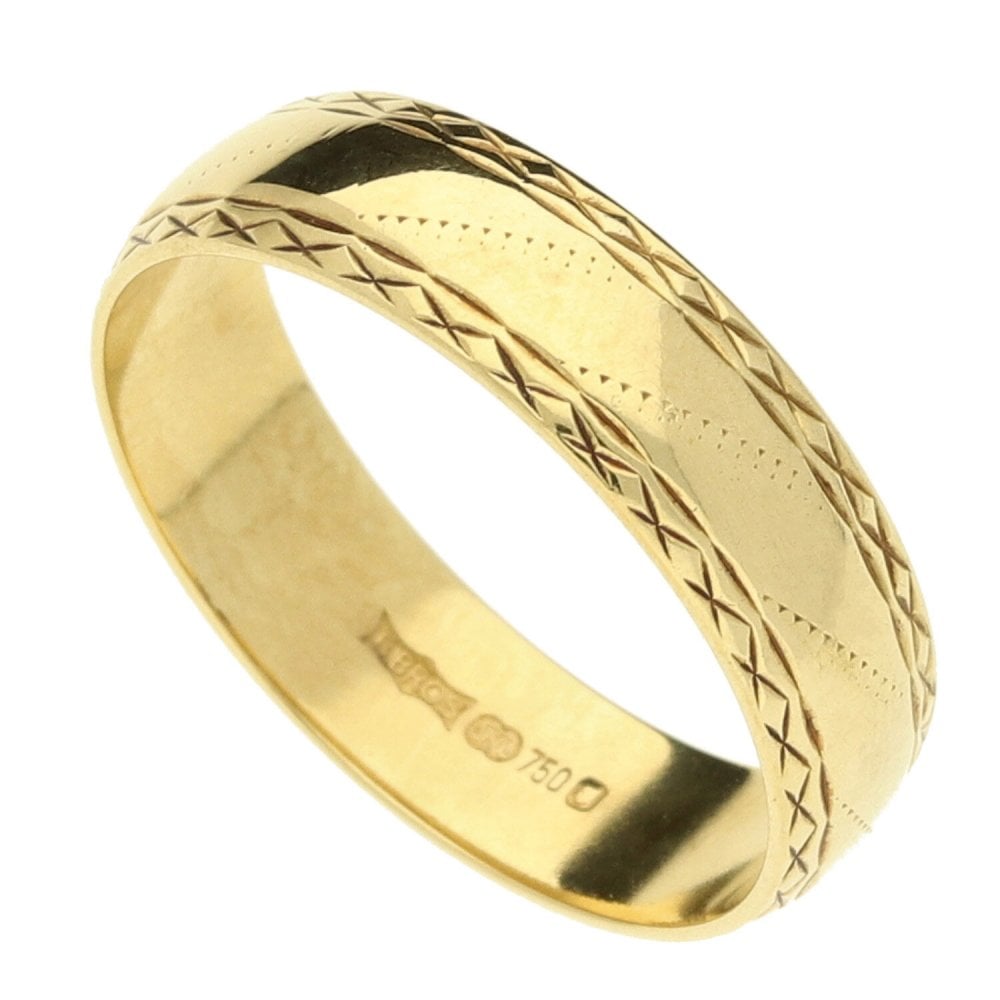 18ct Yellow Gold Patterned Ring - Size L½