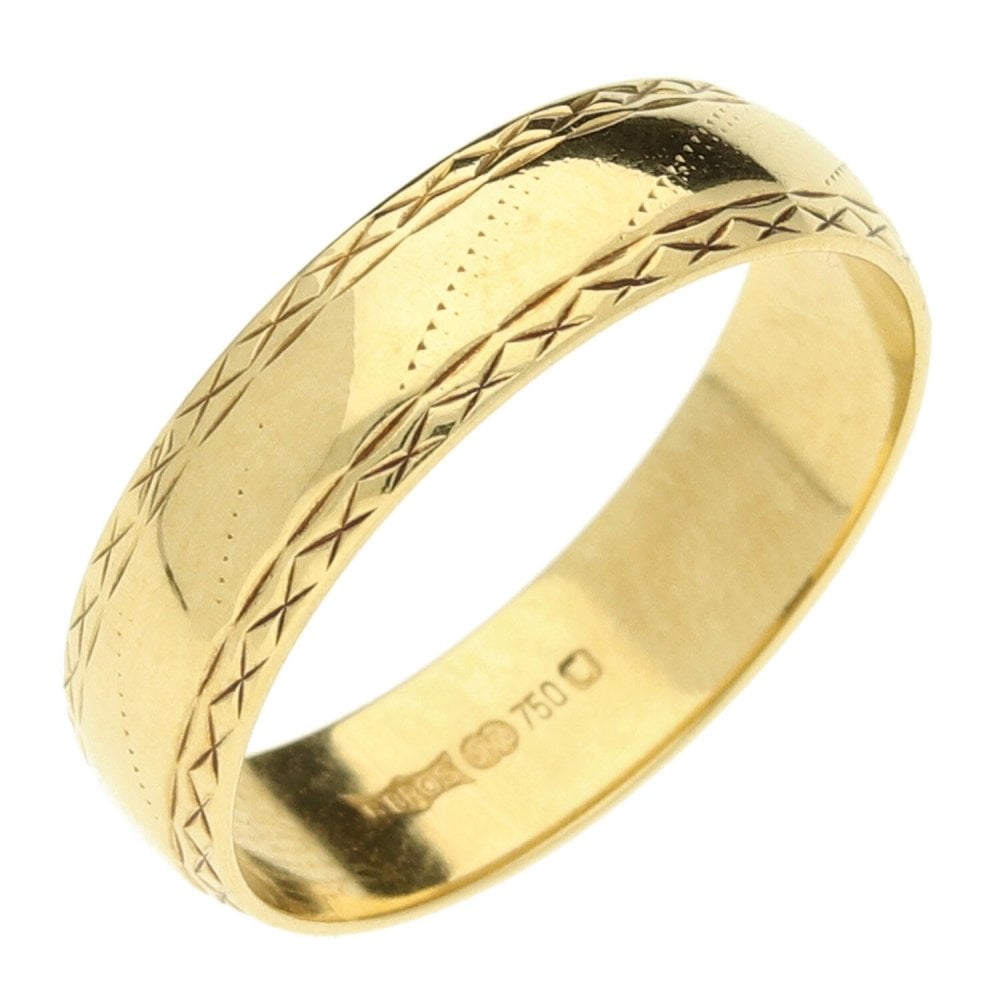 18ct Yellow Gold Patterned Ring - Size L½