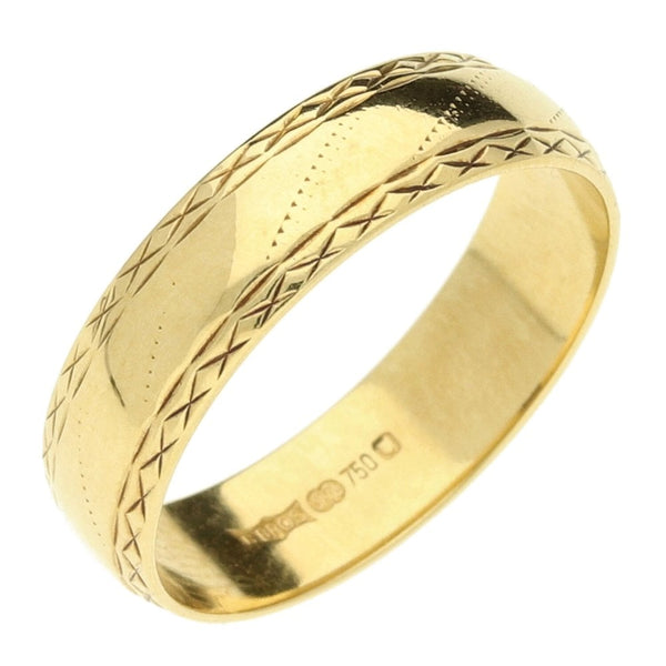 18ct Yellow Gold Patterned Ring - Size L½