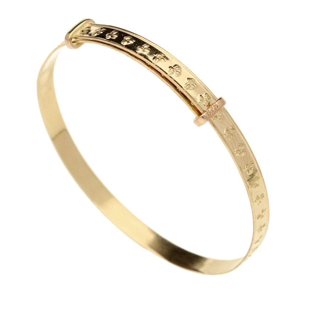 9ct Yellow Gold Expandable Baby Bangle Patterned-1.3g