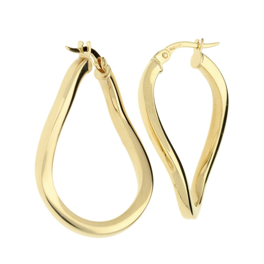 9ct Yellow Gold Wave Hoop Earrings -2.1g