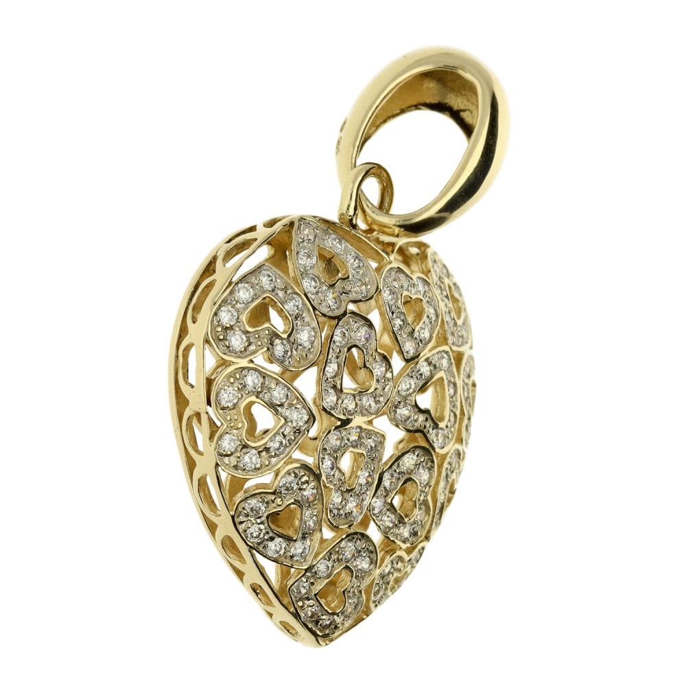 9ct Yellow Gold Large CZ Heart Pendant-