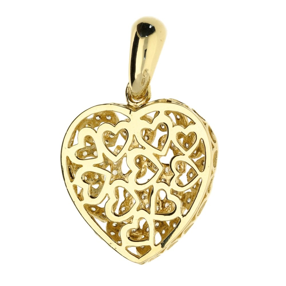 9ct Yellow Gold Large CZ Heart Pendant-