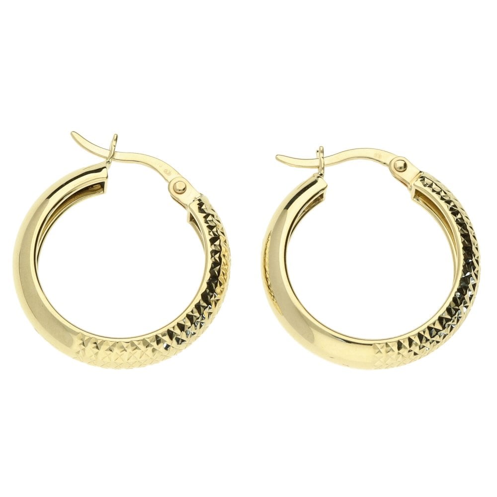 9ct Yellow Gold 1/2 Hoop Patterned Earrings - 1.7g