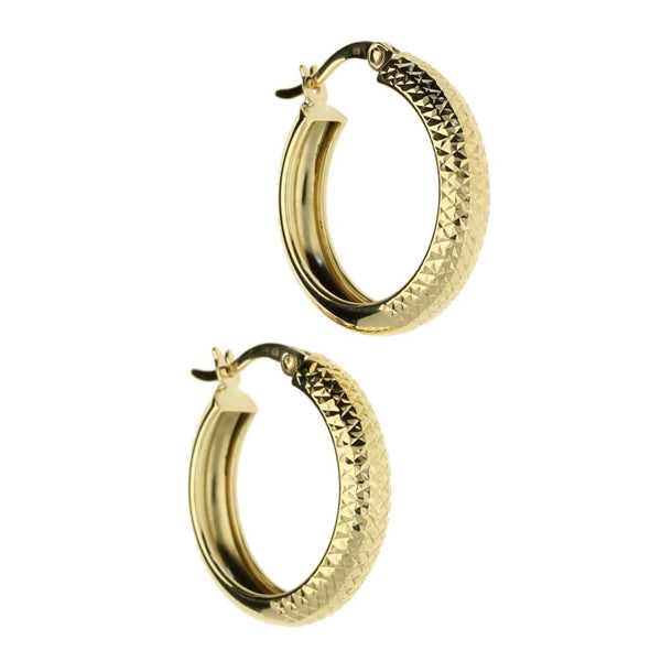9ct Yellow Gold 1/2 Hoop Patterned Earrings - 1.7g