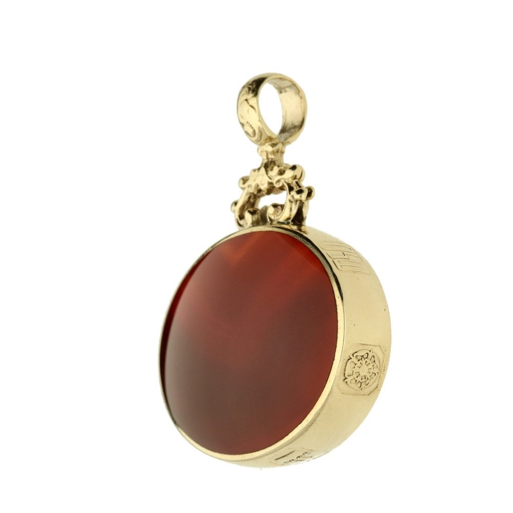 9ct Yellow Gold Large Agate Watch Fob Pendant