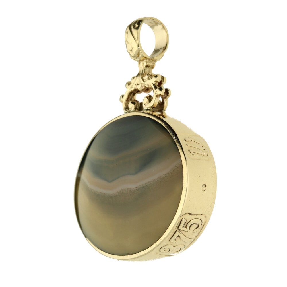 9ct Yellow Gold Large Agate Watch Fob Pendant