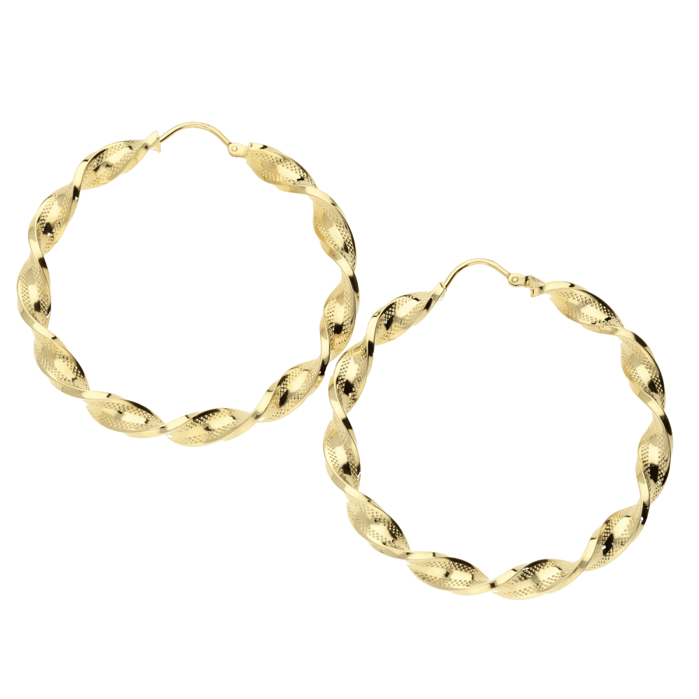 9ct Yellow Gold Twist Hoop Earrings 6.8g