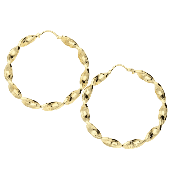 9ct Yellow Gold Twist Hoop Earrings 6.8g