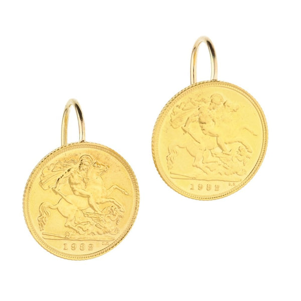 9ct Yellow Gold 1982 Half Sovereign Earrings.