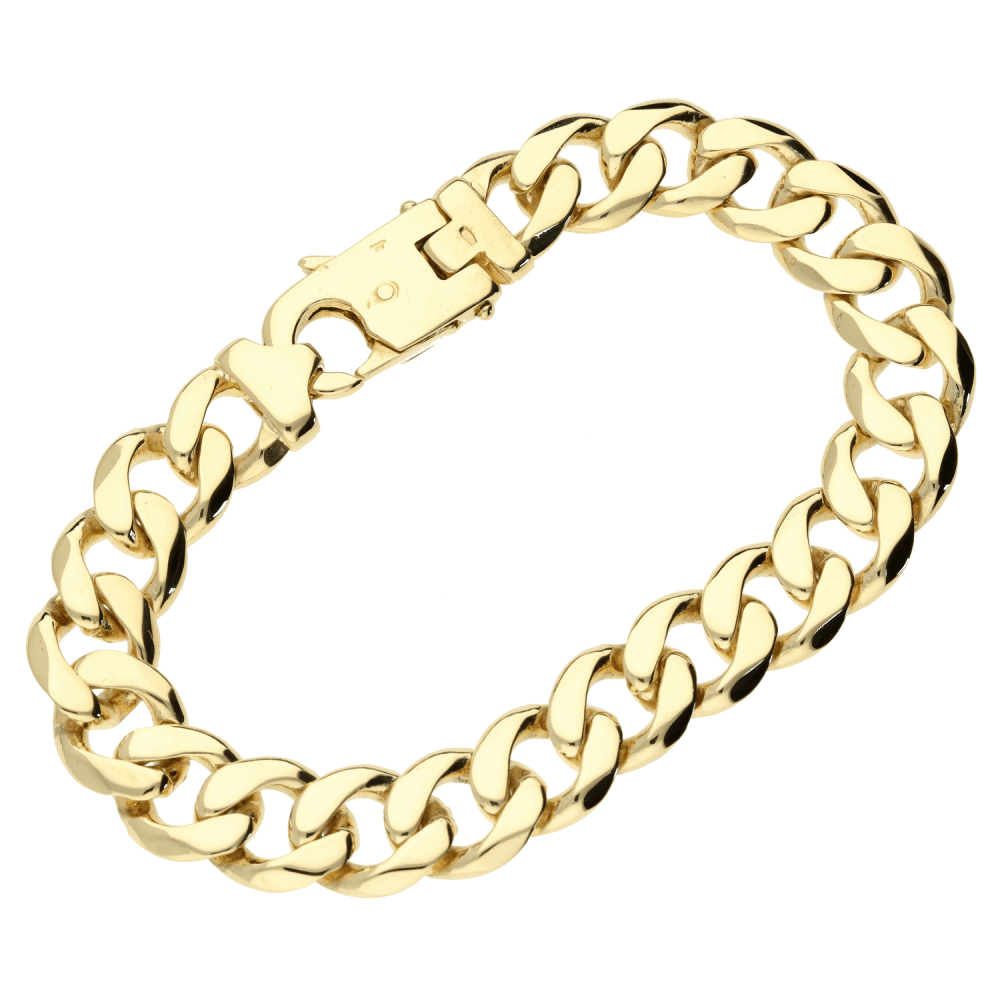 9ct Yellow Gold Gents Curb Bracelet- 8" - 39.5g