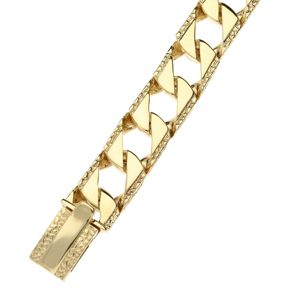 9ct Yellow Gold Gents Patterned Curb Bracelet