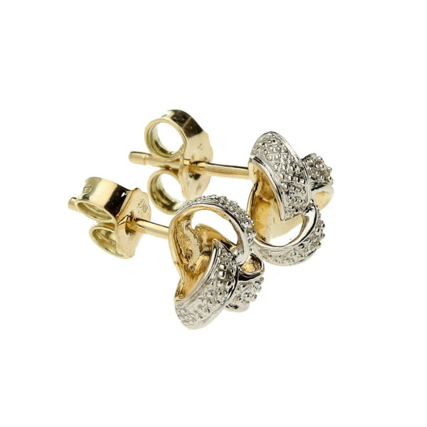 9ct Yellow & White Gold Diamond Knot Stud Earrings -1.8g